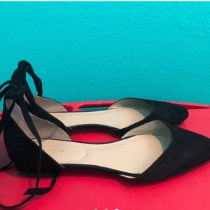 Ann Taylor black pointed toe suede ballet flats